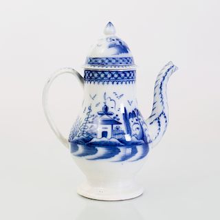 Leeds Pearlware Blue and White Footed Pear-Form Coffee Pot and Cover