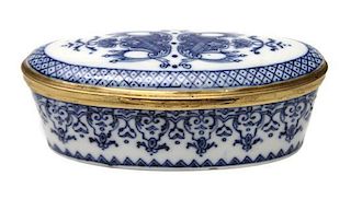 A Continental Gilt Metal Mounted Porcelain Box, Width 5 1/4 inches.