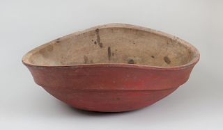 Large Red Stained Wood Bowl
