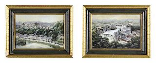 Two Continental Porcelain Tiles, Framed 9 x 7 inches each.
