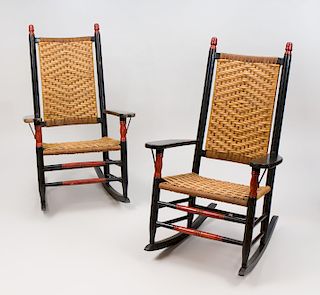 Pair of Troutman Classic Painted and Caned Rocking Side Chairs