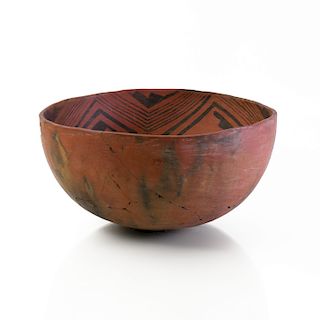 Southwest Prehistoric Large Black on Red Burnished Pottery Bowl