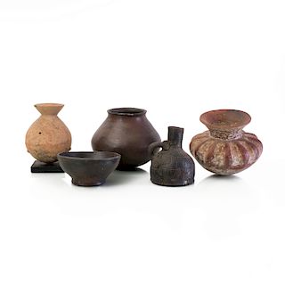 Group of Five Mid-East Burnished Pottery Vessels