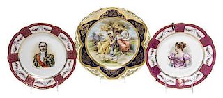 Three Continental Transfer Printed Porcelain Plates, Diameter of first 9 5/8 inches.