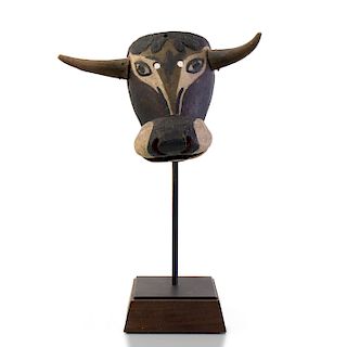 Mexican Painted Wood Bull Mask