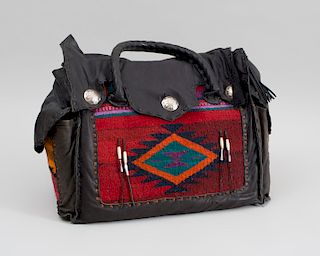 Southwest Style Carpet Fragment-Mounted Leather Handbag