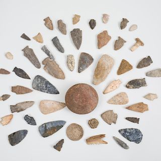 Group of Approximately Forty-Five Native American Carved Flint and other Stone Arrow Heads