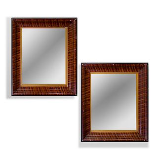 Pair of American Faux Grained Wood Mirrors