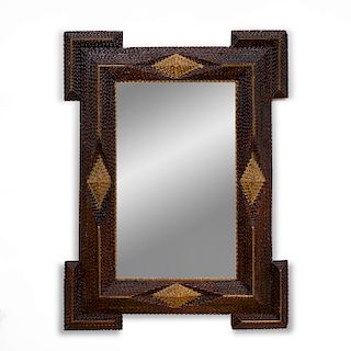 American Tramp Art Painted and Parcel-Gilt Mirror