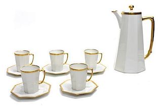 An Art Deco Limoges Porcelain Hot Chocolate Service, Height 10 1/2 inches.