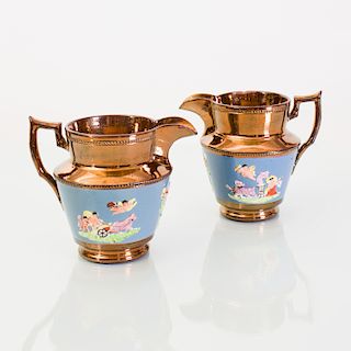 Pair of English Copper Lustreware Small Pitchers