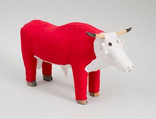 Felt-Covered Carved Wood Figure of a Bull