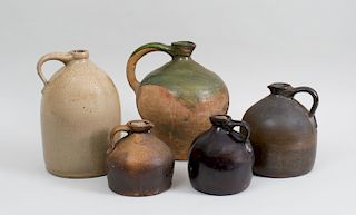 Group of Four Pottery Jugs and a Stoneware Jug