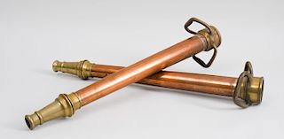 Pair of Brass-Mounted Plated Copper Firehose Nozzles