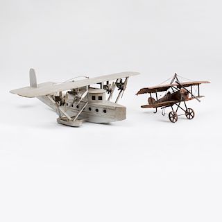 Silvered Wood Sea Plane Model and a Soldered Metal Model of a Bi-Plane