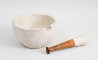 American Stoneware Mortar and Matching Wood-Handled Pestle