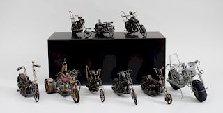 Group of Nine Metal and Wire Motorcycle Models by Jerry Schwartz