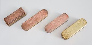 Four Dutch Engraved Copper and Brass Tobacco Boxes