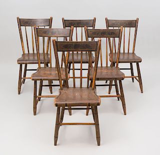 Set of Six American Painted and Stencil-Decorated Side Chairs