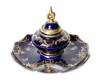 A Berlin KPM Porcelain Ink Stand, Width 5 1/2 inches.