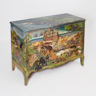 Nancy Whorf (1930-2009): Serpentine-Fronted Painted Wood Chest 