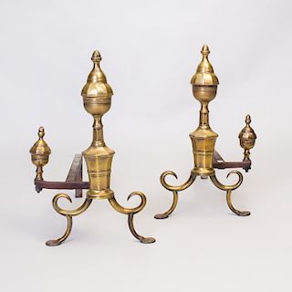 Pair of Victorian Style Brass Andirons