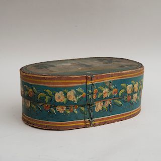 Painted Oval Bentwood Bread Box and Cover