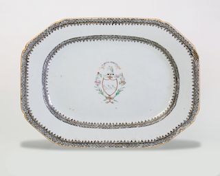 Chinese Export Famille Rose Small Chamfered Rectangular Armorial Platter