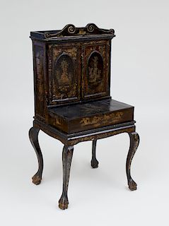 Chinese Export Black Lacquer and Parcel-Gilt Desk and Cabinet