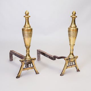 Pair of American Brass Andirons