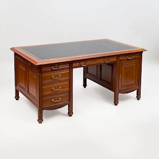 Mahogany Double Pedestal Partners Desk, Attributed to Herter Brothers