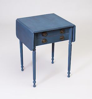 Late Federal Blue Painted Drop Leaf Work Table