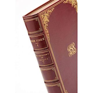 Limited Edition Works of John Fiske in 26 Leather-Bound Books