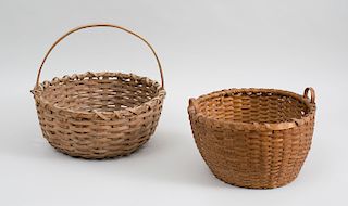 American Splint Wood Basket and Another Splint Wood Two-Handled Basket