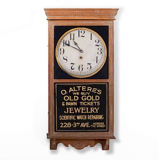 American Oak and Reverse Glass Advertising Wall Clock