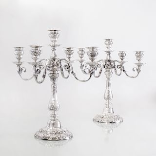 Pair of Gorham Silver Five-Light Candelabra, for Theodore B. Starr