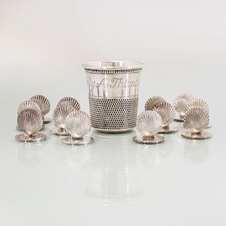 Set of Twelve Tiffany Silver Shell Form Place Card Holders