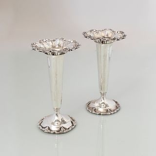 Pair of Reed and Barton Silver Bud Vases in the 'Francis I' Pattern