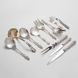 Set of Four Reed & Barton Silver Flatware Serving Pieces in 'Les Six Fleurs' Pattern, and a Pair of Reed & Barton Silver Servers in the 'Francis I' Pa
