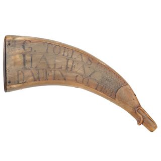 Early Engraved Flat Powder Horn G. Tobias Dated 1753