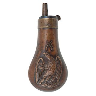 Rare Eagle Powder Flask With Crossed Pistols