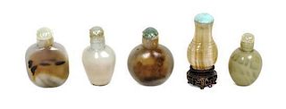 A Group of Five Snuff Bottles, Height of tallest 2 1/2 inches.