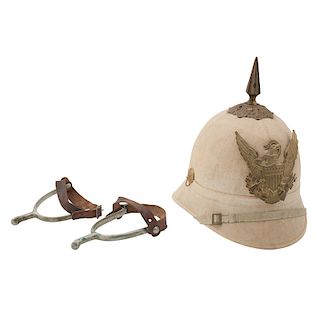 Indian War Officer's Summer Helmet With Pair Of 1911 Spurs