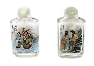 Two Reverse Painted Glass Snuff Bottles, Height 3 5/8 inches.