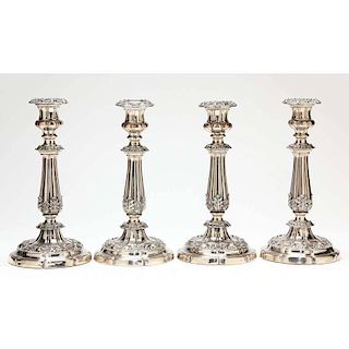Set of Four Old Sheffield Plate Candlesticks