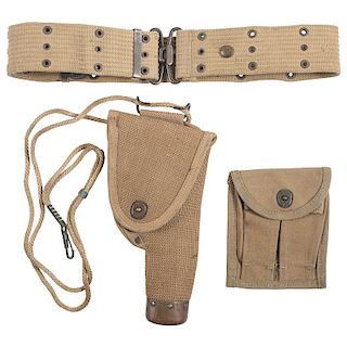 USMC Mills Woven Pistol Holster for M1911 Pistol with Belt, Lanyard and Magazine Pouch