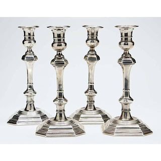 Set of Four George V Sterling Silver Candlesticks
