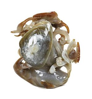 A Chinese Carved Agate Figural Group, Height 5 1/2 inches.