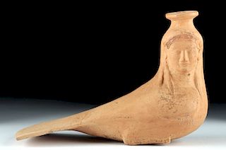 Greek Corinthian Terracotta Aryballos Siren Form w/ TL
