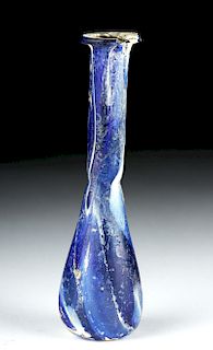 Roman Marbled Glass Unguentarium - Cobalt Blue